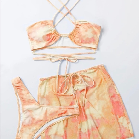 Shein 3pack Tie Dye Bikini Swimsuit With Cover Up - Picture 3 of 5